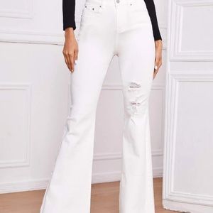 Brand New SHEIN Ripped Flare white Jeans